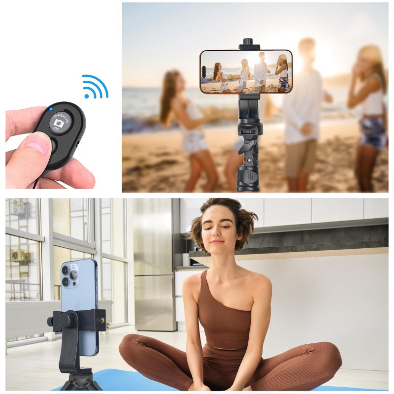 Ruittos Phone Tripod Mount Adapter with Camera Remote Controller, Cell Phone Holder Clip with Adjustable Clamp Compatible with iPhone, Samsung, HTC, Huawei etc., Include Wrist Strap - Image 2